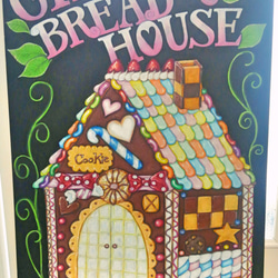 【送料無料】Xmasギフトに最適！チョークアートで描いたお菓子の家　A1サイズ程度 2枚目の画像