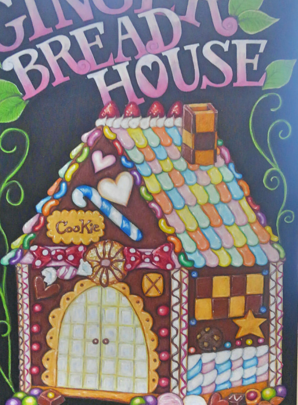【送料無料】Xmasギフトに最適！チョークアートで描いたお菓子の家　A1サイズ程度 3枚目の画像