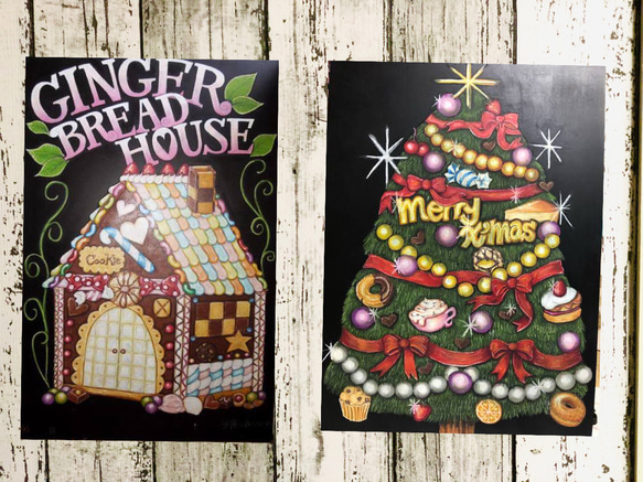 【送料無料】Xmasギフトに最適！チョークアートで描いたお菓子の家　A1サイズ程度 5枚目の画像