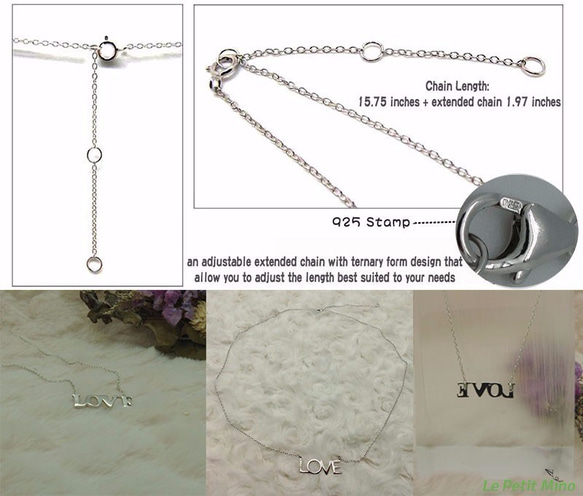 925 Silver LOVE in Uppercase Necklace Pendant Platinum-Clad 10枚目の画像