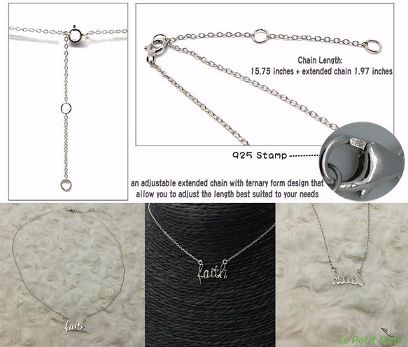 925 Silver Necklace Faith Pendant Platinum-Clad 7枚目の画像