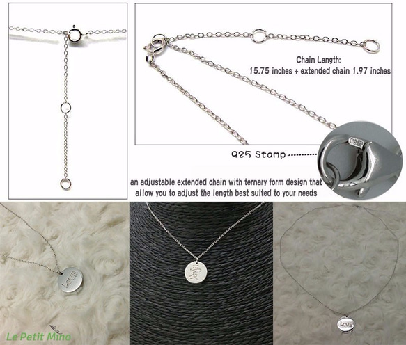 925 Silver Necklace LOVE in Chinese English Character Round 8枚目の画像