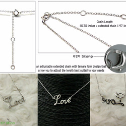 925 Silver Necklace Bling Cursive Love Pendant Platinum-Clad 9枚目の画像