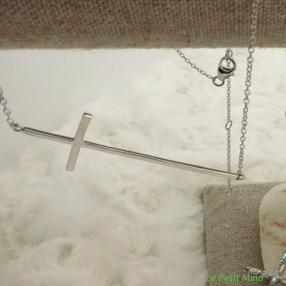 925 Silver Cross Necklace Simple Pendant Platinum-Clad 2枚目の画像