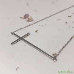 925 Silver Cross Necklace Simple Pendant Platinum-Clad 1枚目の画像