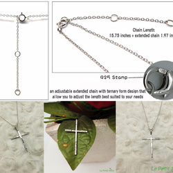 925 Silver Cross Necklace Four sided mounted Round Zircon 7枚目の画像