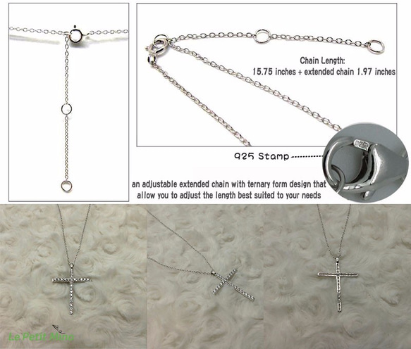 925純銀十字架項鍊鑲鑽墜飾鍍白金 - 活出愛系列 - 附精緻收納盒 第8張的照片