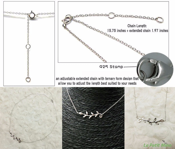 925 Silver Necklace Olive Leaf Pendant Platinum-Clad 7枚目の画像