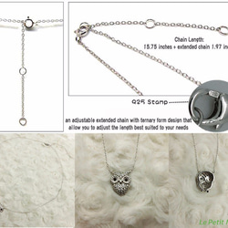 Cute Owl 925 Silver Necklace Zircon Pendant Platinum-Clad 8枚目の画像