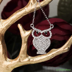 Starry-eye Owl 925 Silver Necklace Zircon Pendant 1枚目の画像