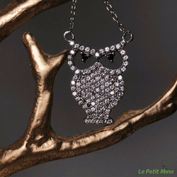 星空眼貓頭鷹 - 925純銀鎖骨鍊鑲鑽鍍白金項鍊 - 森林裡的貓頭鷹系列 第5張的照片