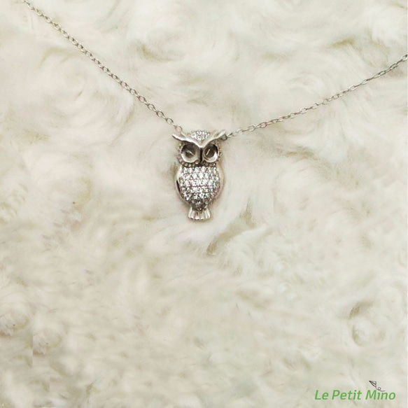 Squinted Owl 925 Silver Necklace Zircon Pendant 6枚目の画像