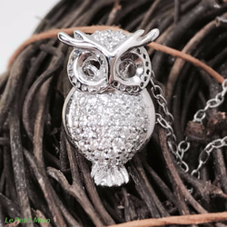 Squinted Owl 925 Silver Necklace Zircon Pendant 10枚目の画像