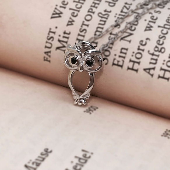 Bitterly Merry Owl 925 Silver Necklace Zircon Pendant 10枚目の画像