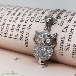 Doe-eyed Owl 925 Silver Necklace Zircon Pendant 4枚目の画像