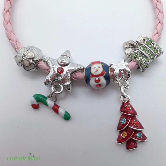聖誕Party Queen-斜紋編織皮繩手鍊-粉色-禮盒裝-吊飾款式隨機出貨 第2張的照片