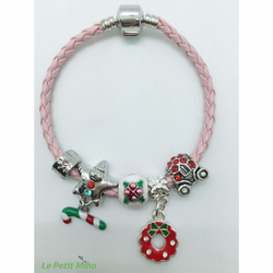 聖誕Party Queen-斜紋編織皮繩手鍊-粉色-禮盒裝-吊飾款式隨機出貨 第7張的照片