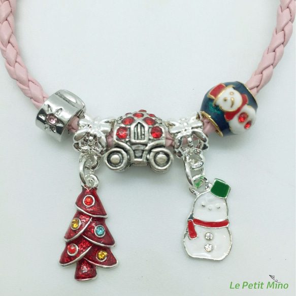 聖誕Party Queen-斜紋編織皮繩手鍊-粉色-禮盒裝-吊飾款式隨機出貨 第4張的照片
