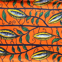 アフリカンプリント 生地 アフリカ布004 ボタニカル 植物 幅110 長さ90 手作り ハンドメイド オレンジ色 1枚目の画像