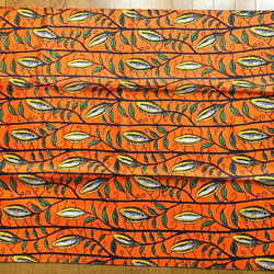 アフリカンプリント 生地 アフリカ布004 ボタニカル 植物 幅110 長さ90 手作り ハンドメイド オレンジ色 2枚目の画像