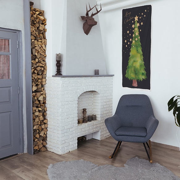 クリスマスツリータペストリー【飾り付き】　 壁掛け 簡単　Sサイズ価格　013 2枚目の画像