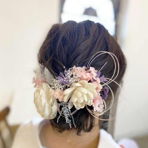 ヘッドパーツ 髪飾り ピンク 紫 ウェディング 結婚式　卒業　着物 袴 成人式　headparts017_S 5枚目の画像