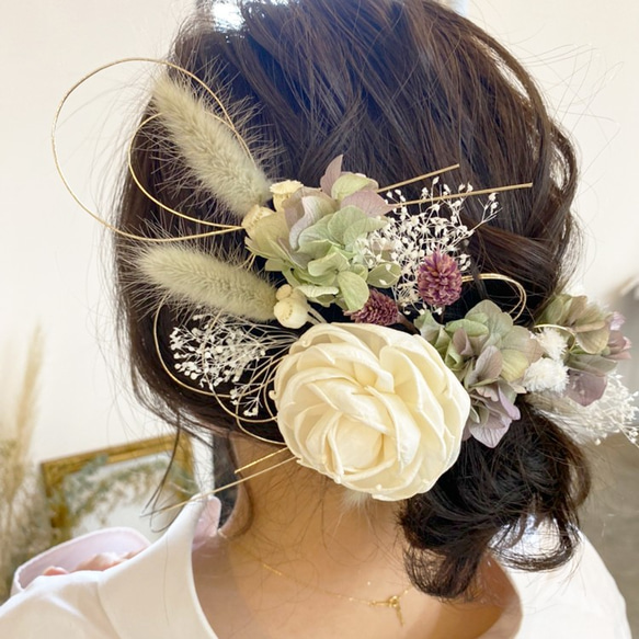 ヘアアクセ 成人式 和装 ヘッドパーツ 髪飾り グリーン  ウェディング 結婚式 卒業 headparts019_S 1枚目の画像