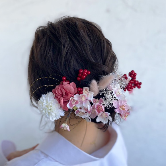ヘアアクセ 成人式 ヘッドパーツ 髪飾り 桜 ピンク ウェディング 結婚式 卒業 　headparts023_S 3枚目の画像
