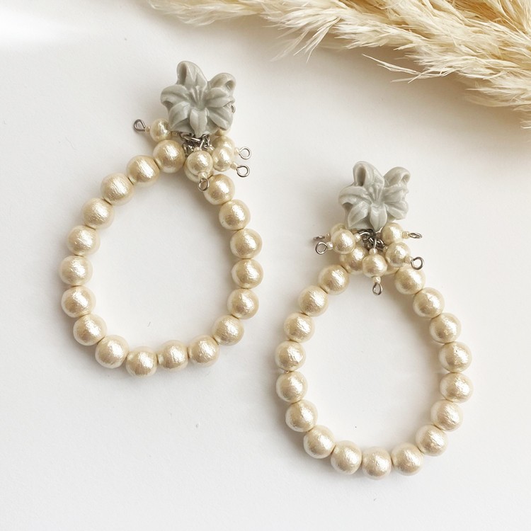 陶器の百合とコットンパール　ピアス　アクセサリー　Brand：RAIME　H.R.h_25