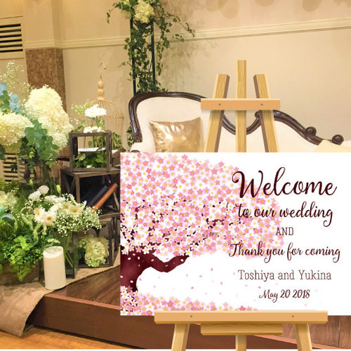 ウェルカムボード 桜 結婚式 名入れ 二次会 ポスター印刷 パネル加工OK