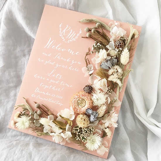 ゆりな(ウェルカムボード) ウェルカムボード 花 ピンク ドライフラワー プリザーブド