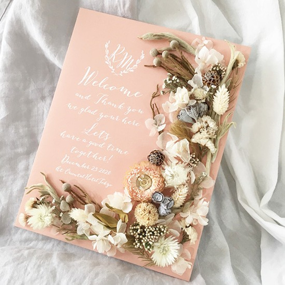 ⚫️ウエルカム フラワーボード⚫️ ウェルカムボード 花 ピンク ドライフラワー プリザーブド
