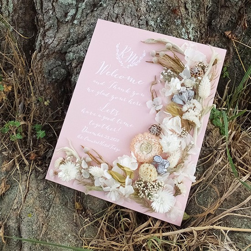 ウェルカムボード 花 ピンク ドライフラワー プリザーブド