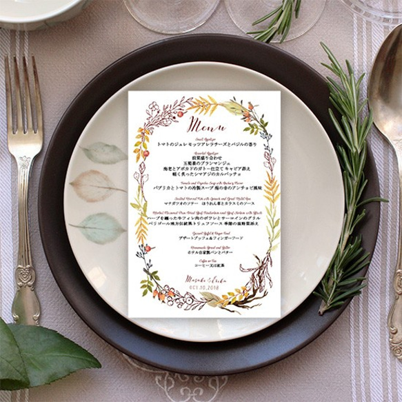 結婚式 メニュー ウエディング　10部からOK　秋色デザイン　menu0024 2枚目の画像