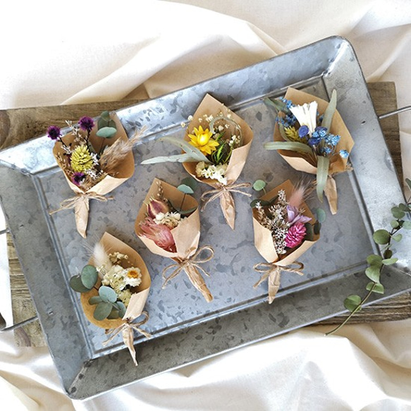 結婚式 ミニブーケ ミニ花束 席札に ドライ＆プリザーブドフラワー ウェディング bouquet001 2枚目の画像