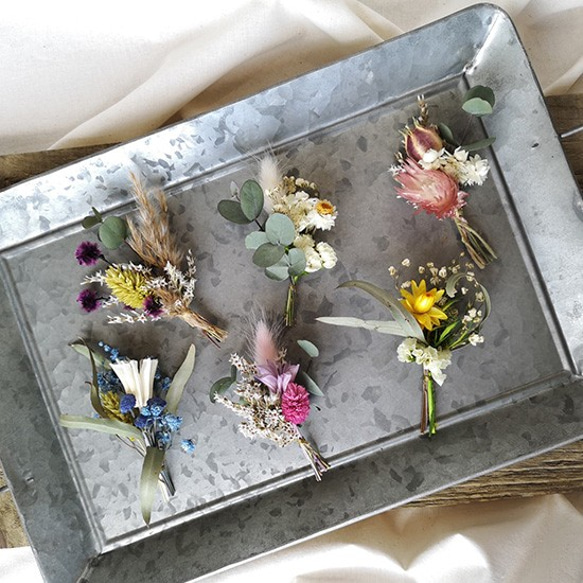 ミニブーケ 結婚式 ミニ花束 席札 ドライ＆プリザーブドフラワー ウェディング bouquet002 1枚目の画像