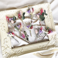 ミニブーケ 結婚式 ミニ花束 席札 ドライ＆プリザーブドフラワー ウェディング bouquet002 9枚目の画像