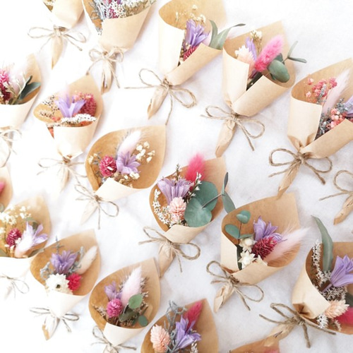 結婚式 ミニブーケ ピンク系 ミニ花束 席札 ドライ＆プリザーブド  