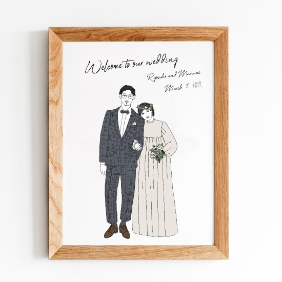 ガーリーでモードおしゃれな似顔絵　ウェルカムボード　結婚式　オーダーメイド　nigaoe002