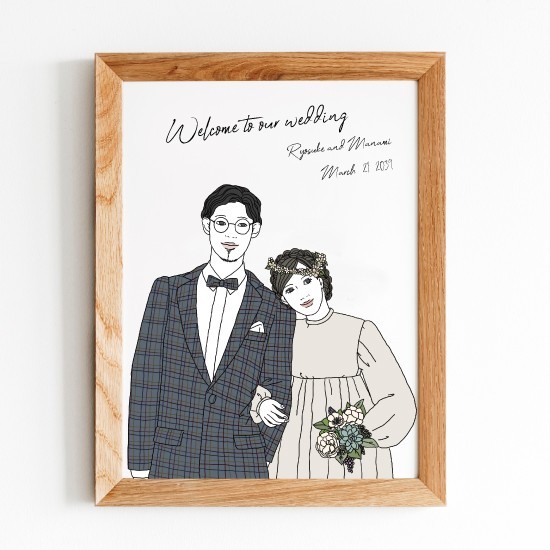 ガーリーでモードおしゃれな似顔絵　ウェルカムボード　結婚式　オーダーメイド　nigaoe002