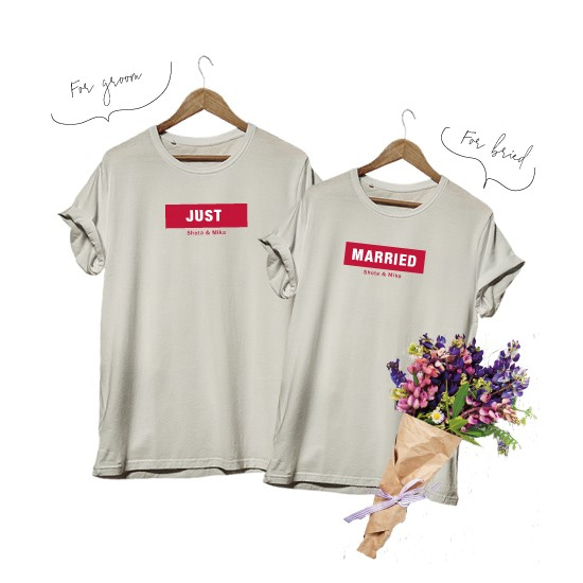 Tシャツ　ペアTシャツ　名入れ 　前撮り 結婚式 マタニティーフォト  t-shirt0009 1枚目の画像