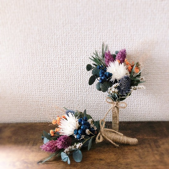 ブートニア 結婚式　アンティーク調  両親贈呈 ドライ＆プリザーブドフラワー ピン付き Boutonniere001_R 6枚目の画像