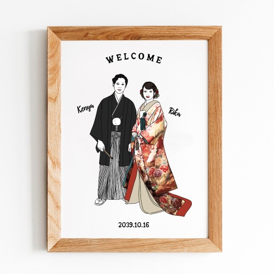和装 モードおしゃれな似顔絵 ウェルカムボード 結婚式 オーダー