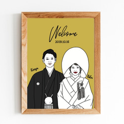 ♫オーダーメイド似顔絵♫⭐️ウェルカムボード⭐️ 和装 モードおしゃれな似顔絵 ウェルカムボード 結婚式 オーダーメイド