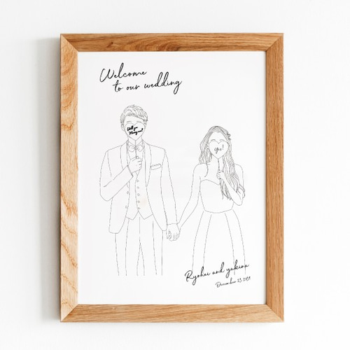 モノクロ シンプル系似顔絵 ウェルカムボード 結婚式 オーダー
