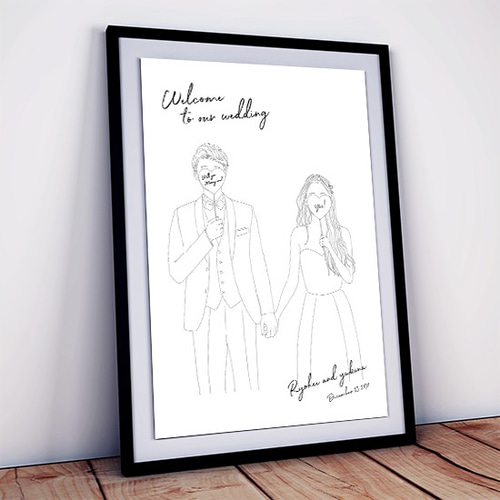 モノクロ シンプル系似顔絵 ウェルカムボード 結婚式 オーダー モノクロ シンプル系似顔絵 ウェルカムボード 結婚式 オーダー
