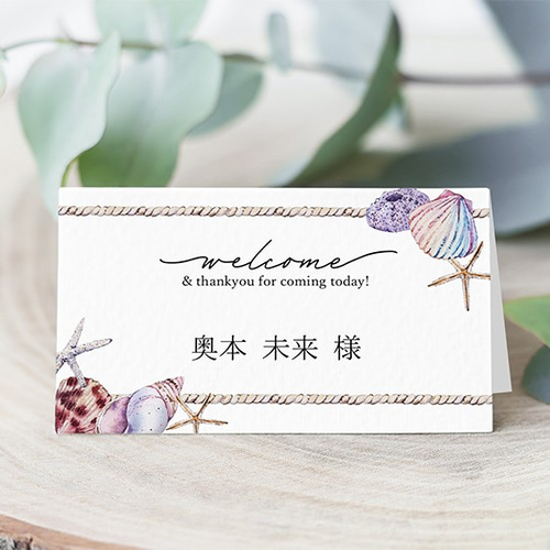 席札 結婚式 ビーチ マリン 夏 海 2つ折り ゲスト名印刷込み 10部から