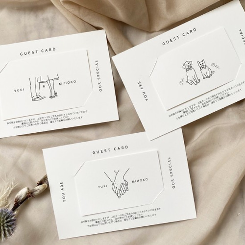 ゲストカード 結婚式 シンプル モノクロ ミニマルデザイン名刺サイズ