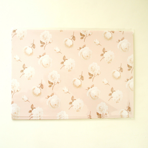 Mary Rose ブックカバー ラッピングペーパー A4 10枚入り 文庫用 ピンク アイボリー 花 ローズ バラ 3枚目の画像