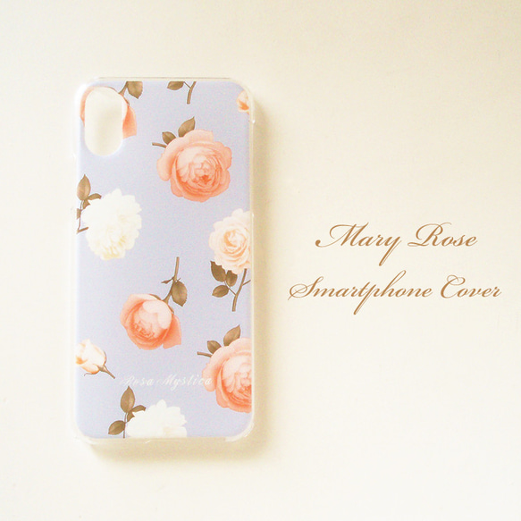 受注制作 多機種対応 Mary Rose スマホカバー ブルー 青 ハードケース ソフトケース Android 花 バラ 1枚目の画像